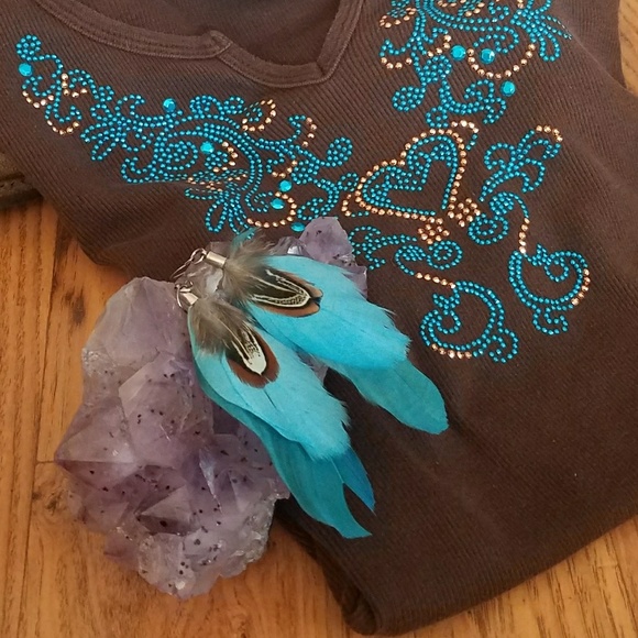 ❤ GIFTED ❤ Pheasant Feather Boho Earrings - Picture 3 of 5